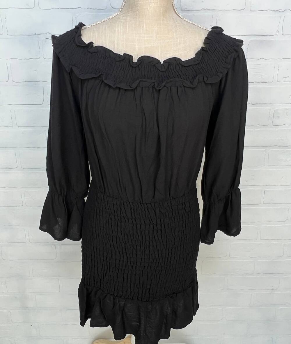 Entro Little Black Dress with 3/4 Sleeves Off the Shoulder ruched waist NWT-sz M